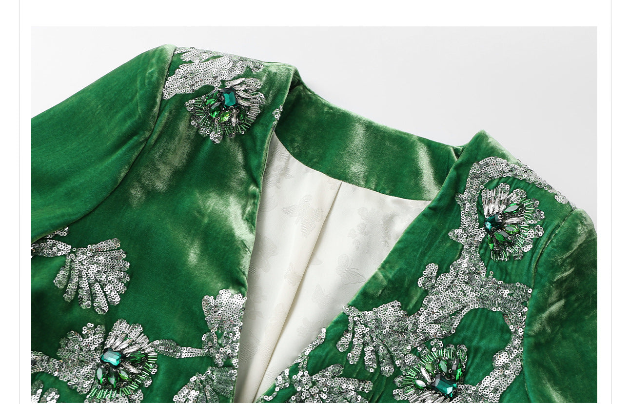 2025 Spring New Chinese Beaded Embroidered Silk Cardigan & Skirt Set