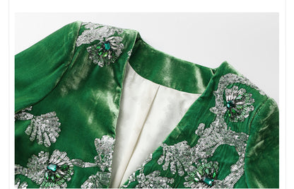 2025 Spring New Chinese Beaded Embroidered Silk Cardigan & Skirt Set