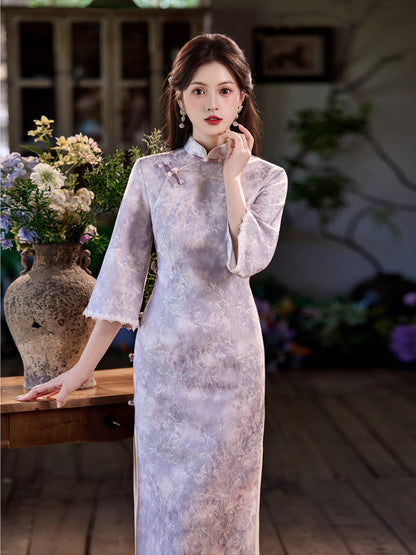 New Chinese Style Qipao – Side Eight-Button Stunning Satin Composite