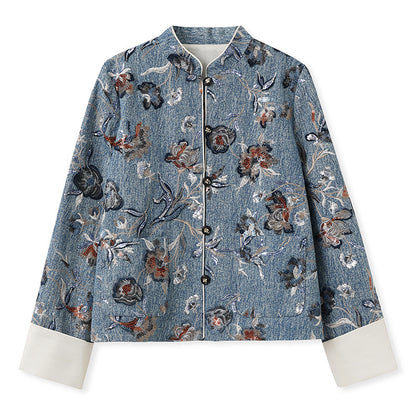 New Chinese Style Denim Jacket | Sequin Embroidery Elegant National Top