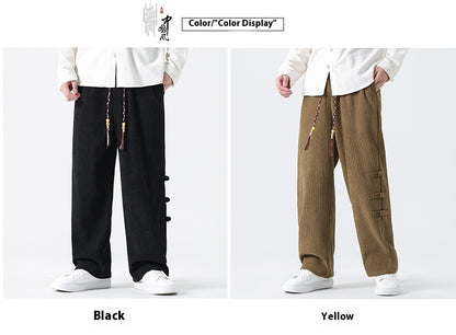 Chinese Style Mens Button Corduroy Pants Large Size Casual Sweatpants