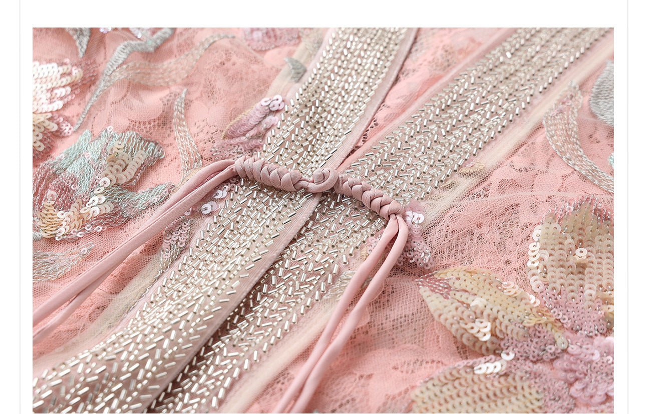 Spring New Chinese Style Velvet Sequin Embroidered Mesh Blouse