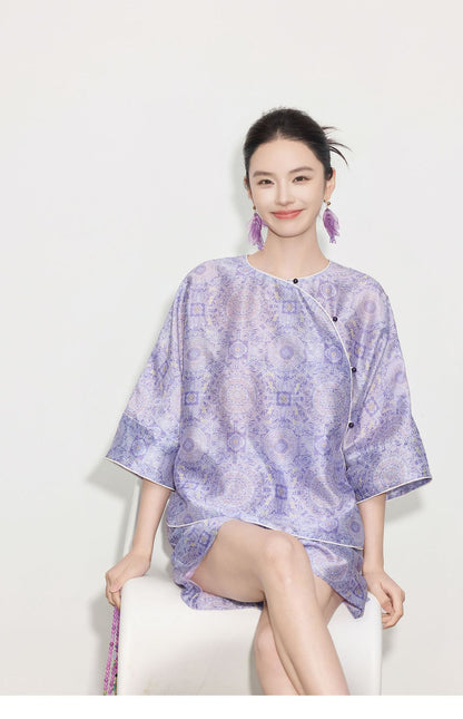 Chinese Style Asymmetrical Shirt & Shorts Set New Summer Casual Outfit