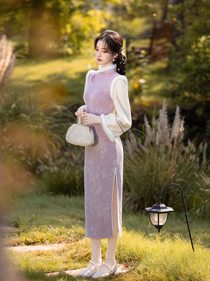 Thick Flared Sleeve Long Cheongsam | Youth New Chinese Style Winter Dress