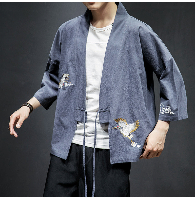Mens Chinese Hanfu Taoist Robe Retro Kimono Jacket Trendy Top