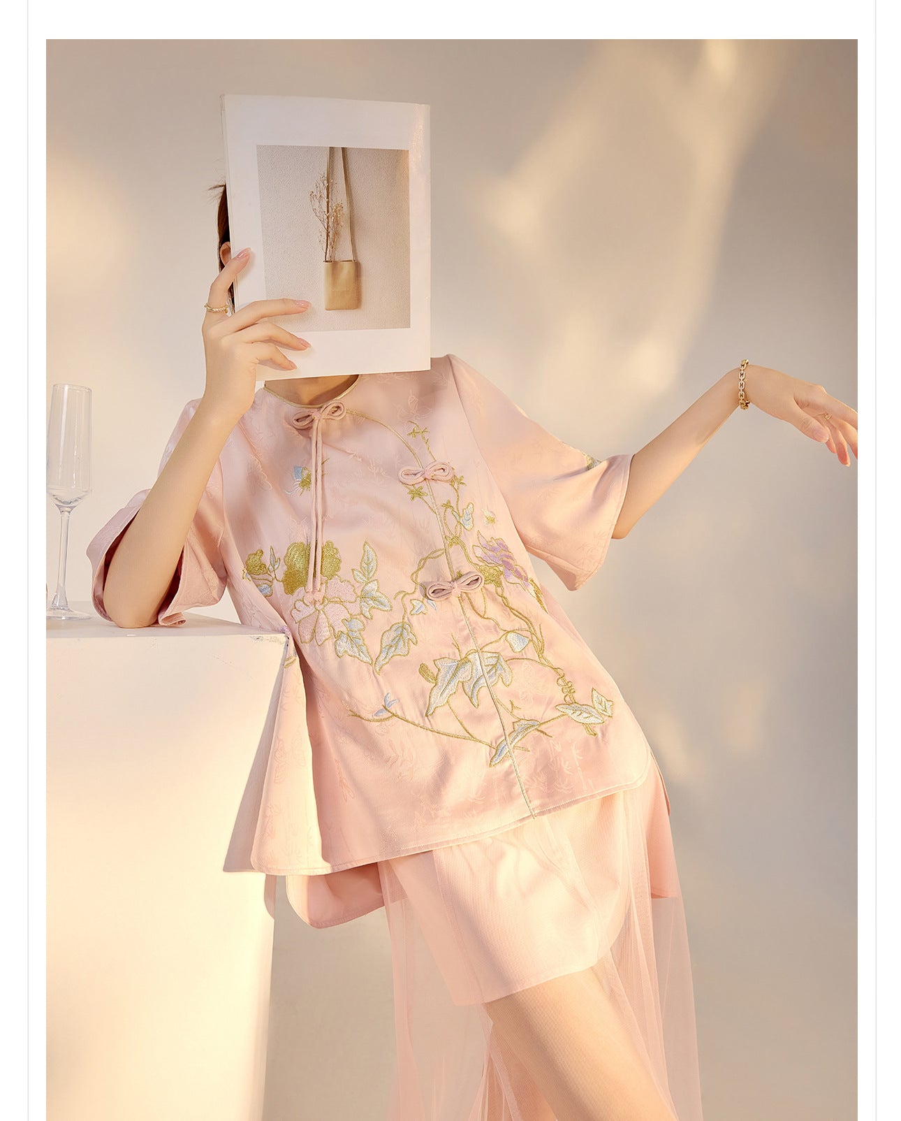 Summer New Chinese Style Embroidered Printed Top and Skirt Set