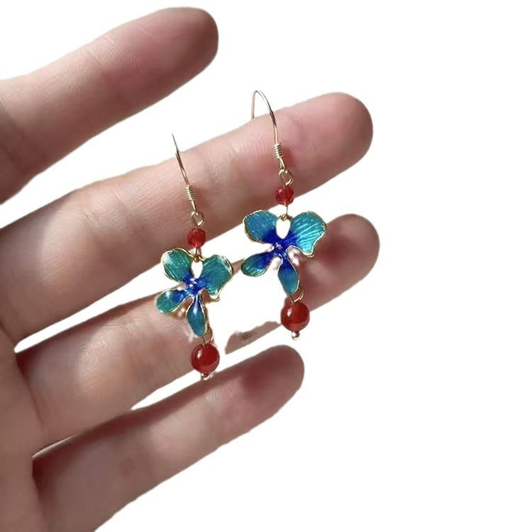 Burnt Blue Red Glaze Earrings | Ancient Style Ming Dynasty Hanfu Cheongsam Accessory