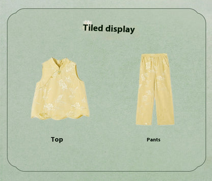 National Style Hanfu-Inspired Summer Set — Top & Pants for Children