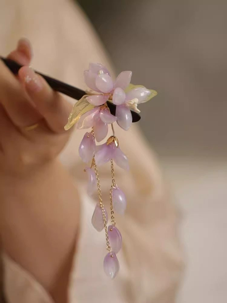 New Chinese Style Begonia Flower Hairpin Cheongsam Fairy Tassel Wooden Hairpin