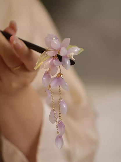 New Chinese Style Begonia Flower Hairpin Cheongsam Fairy Tassel Wooden Hairpin