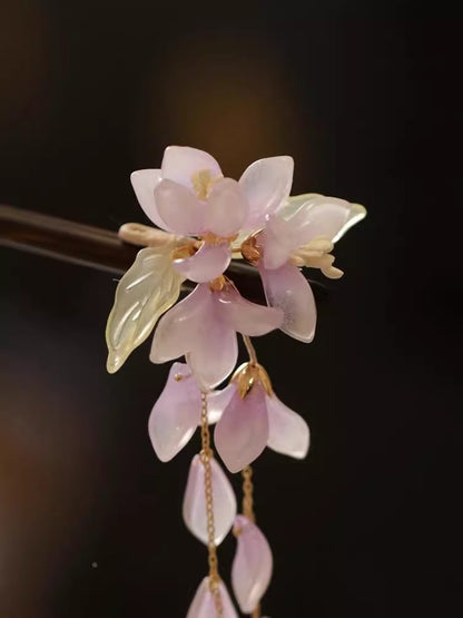 New Chinese Style Begonia Flower Hairpin Cheongsam Fairy Tassel Wooden Hairpin