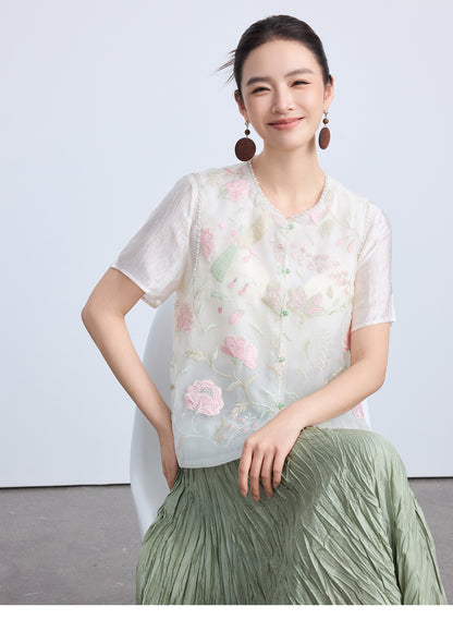 High-Waist Pleated Midi Skirt with Elastic Waist