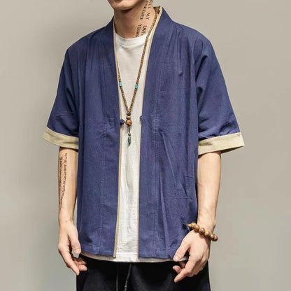 Summer Chinese Hanfu Shirt Men Plus Size Cotton Linen Casual Top