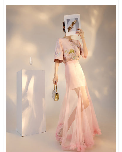 Summer New Chinese Style Embroidered Printed Top and Skirt Set