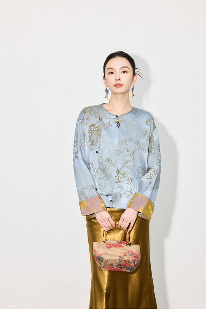 High-End Elegant Jacquard Long Sleeve Top