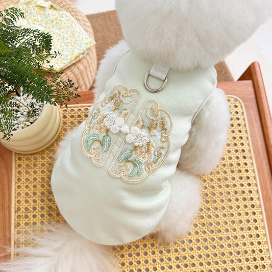Spring Summer Pet Chinese Style Embroidered Vest for Dogs and Cats