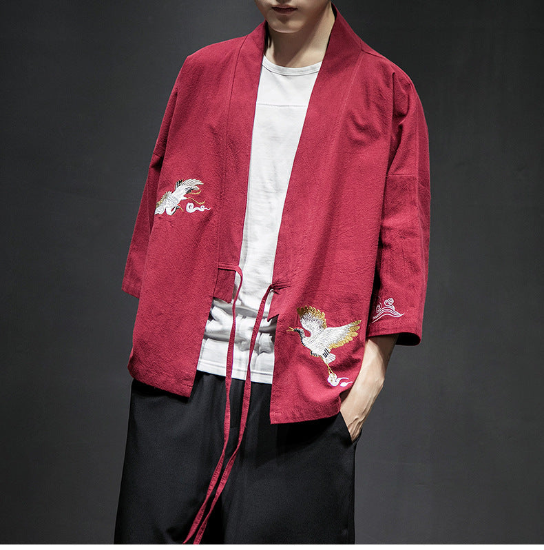 Mens Chinese Hanfu Taoist Robe Retro Kimono Jacket Trendy Top