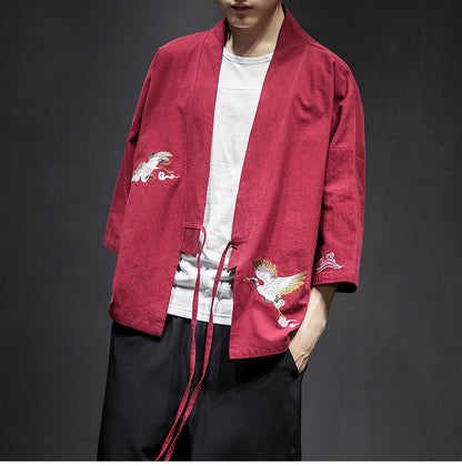 Mens Chinese Hanfu Taoist Robe Retro Kimono Jacket Trendy Top