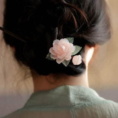 Hanfu Cheongsam Hairpin Pink Peony Forest Style Sweet Hair Accessory