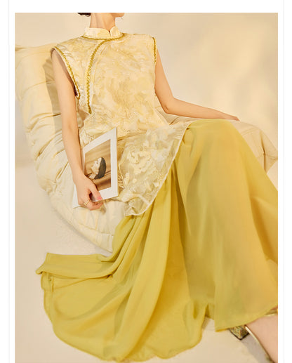 New Chinese Style Printed Cheongsam | Autumn Elegant Beaded Dress