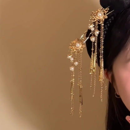 Elegant Pearl Hairpin | Chinese Style Cheongsam Back Hair Accessory