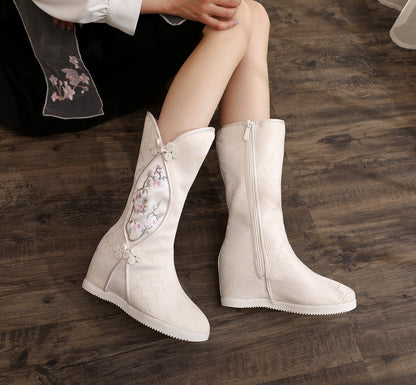 Women’s Hanfu Boots — Embroidered Ink Painting Autumn Height-Increasing Shoes
