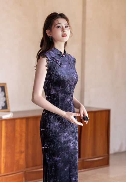 Purple Sleeveless Cheongsam – Old Shanghai Retro 2025 Autumn Dress