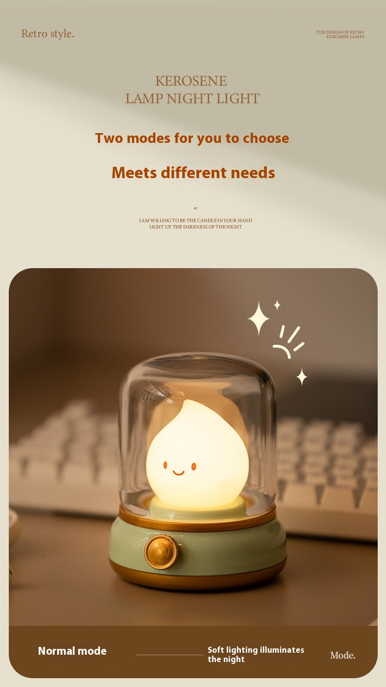 USB Rechargeable Night Light Vintage Oil Lamp Soft Light for Bedroom