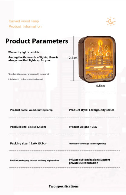 3D London City Wood Carving Lamp Night Light Mid-Autumn Gift