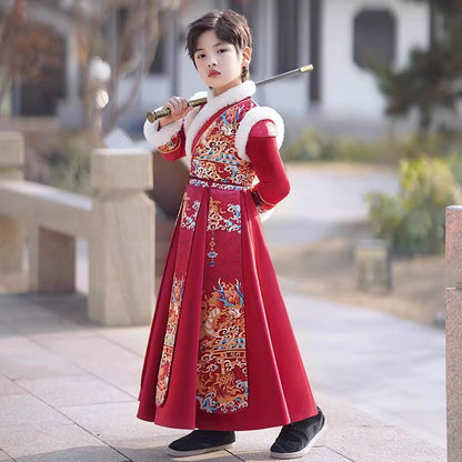 Boys’ Winter Hanfu | New Year Thickened Tang Suit Ancient Costume