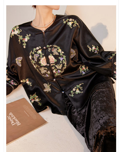 2026 Autumn New Chinese Style Printed Embroidered Acetate Coat for Women