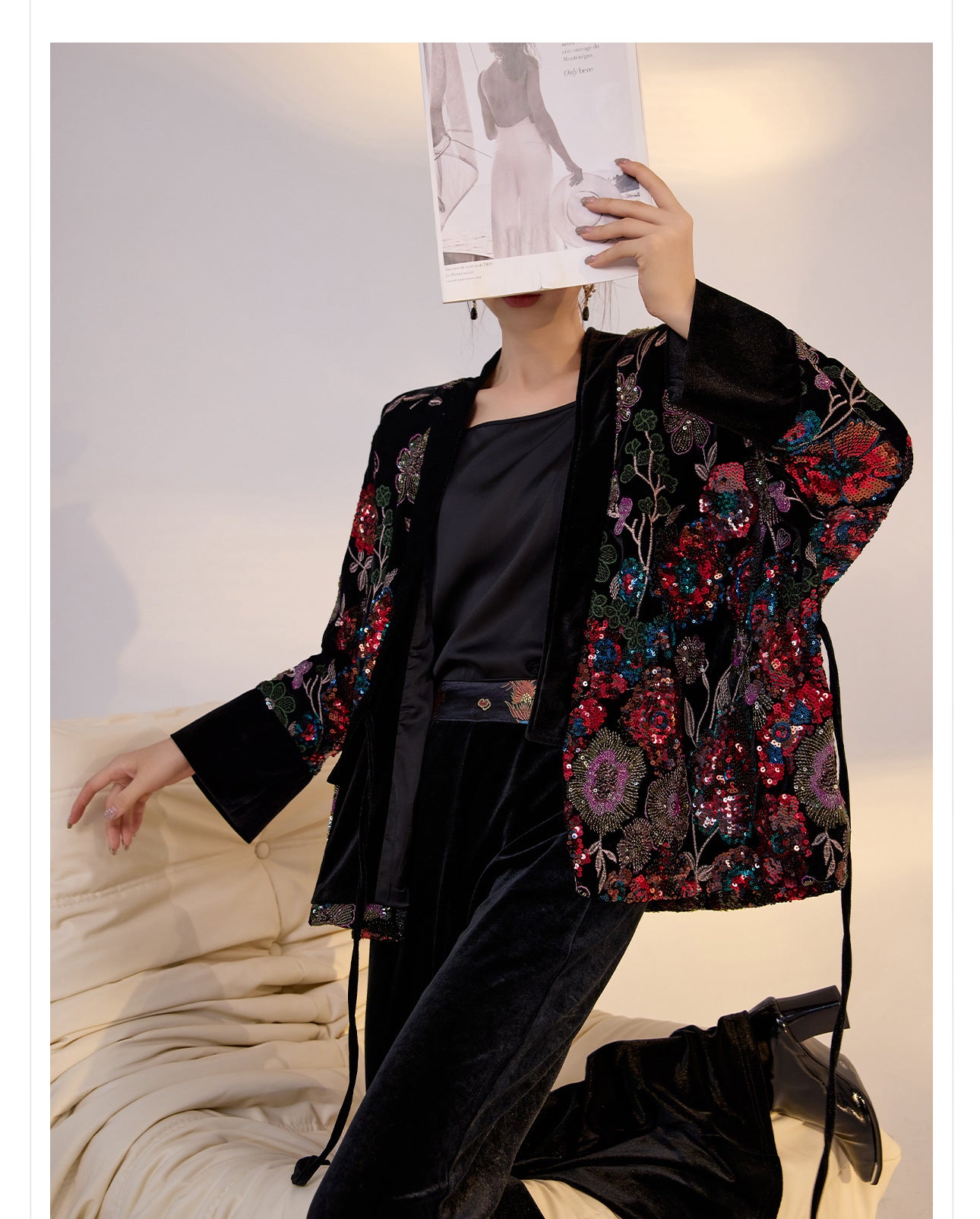 High-End New Chinese Style Embroidered Sequin Coat | Elegant National Top