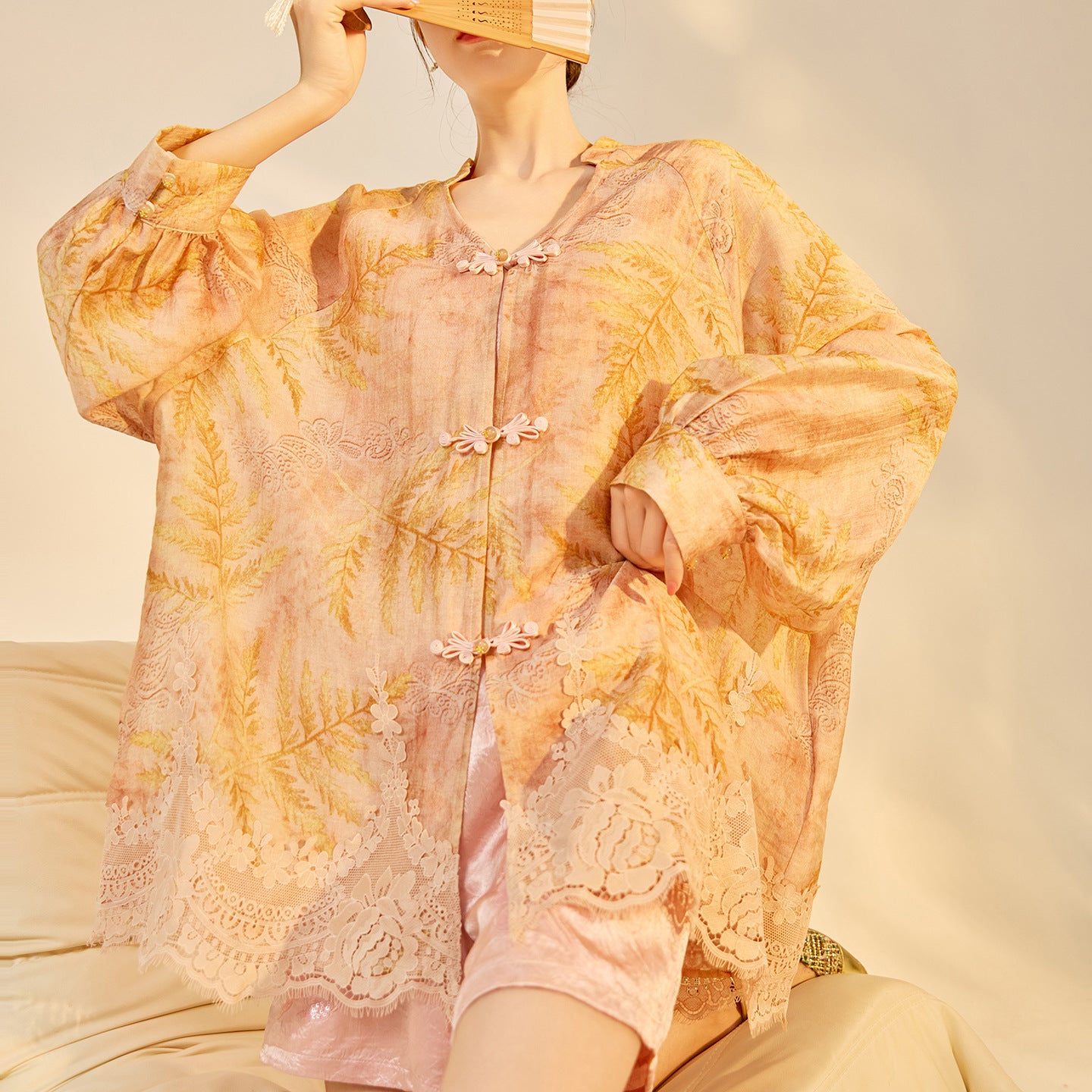 Autumn Chinese Style Lace Patchwork Shirt | Slim Embroidered V-Collar Top