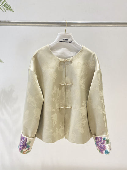 Spring Retro Embroidered Loose Slimming Jacket for Women