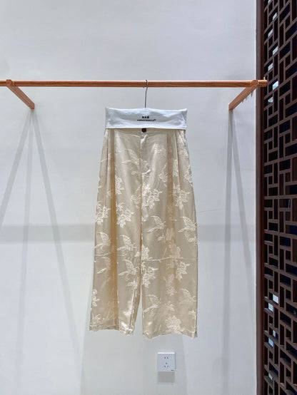 High-End Elegant Jacquard Slimming Loose Pants for Women