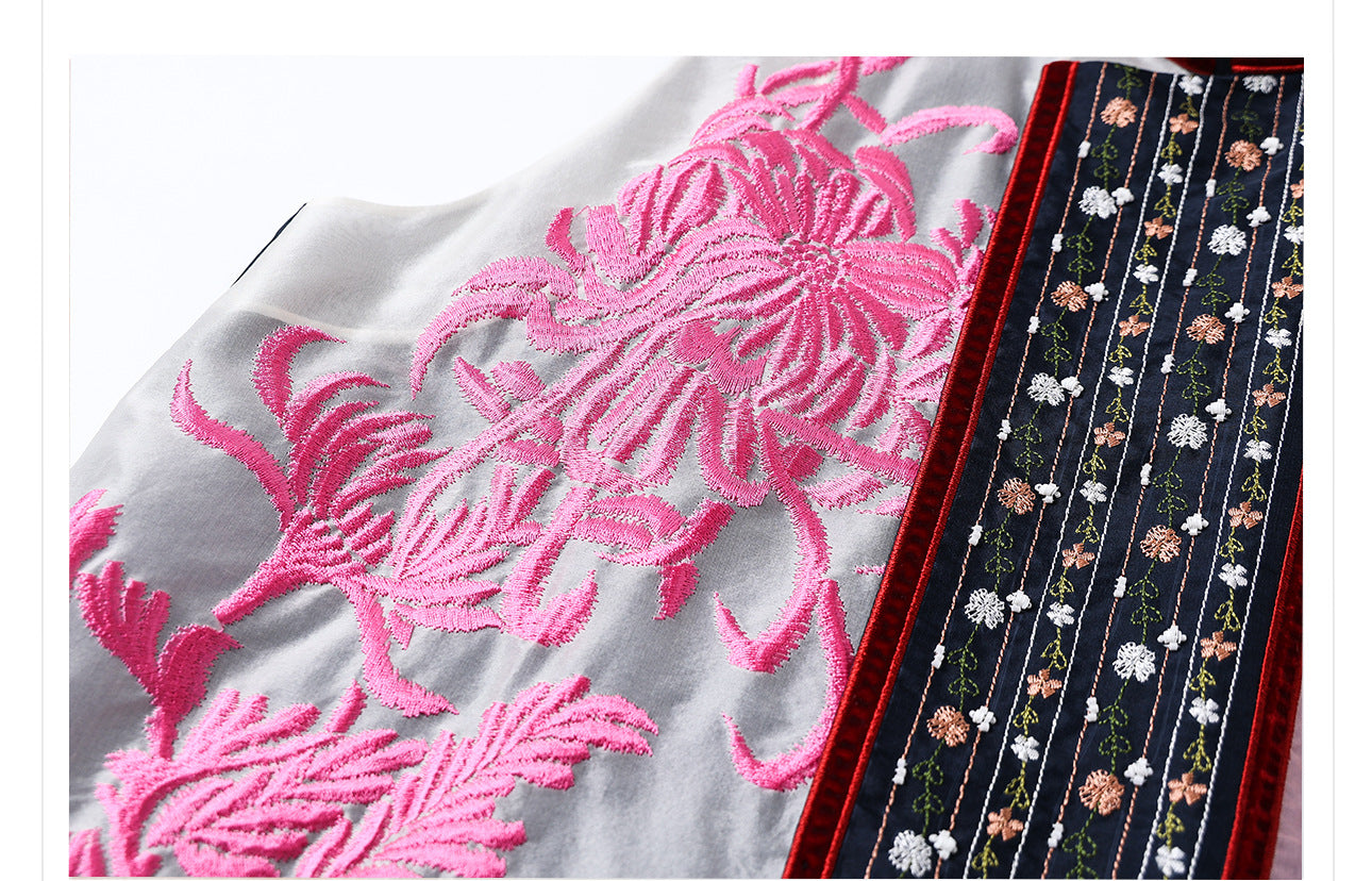 2026 New Chinese Embroidered Colorblock Mulberry Silk Vest Top