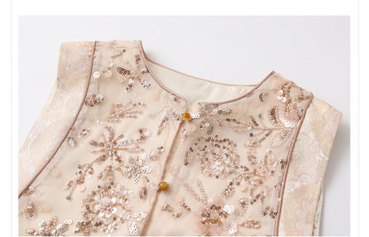 National Style2025Summer New Beaded Embroidery New Chinese Style Sequin Mermaid Skirt Vest Pants Set