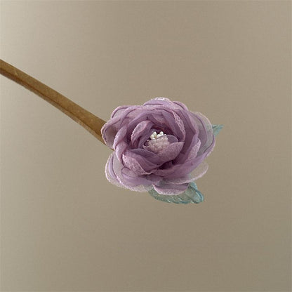 Purple Rose Hairpin Summer Mesh Flower Ancient Style Hair Accessory