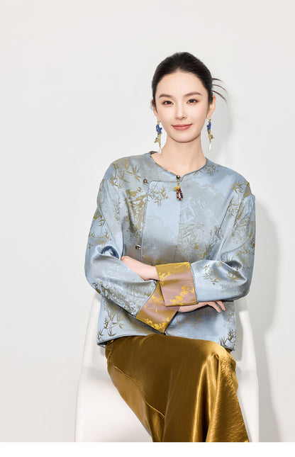 High-End Elegant Jacquard Long Sleeve Top