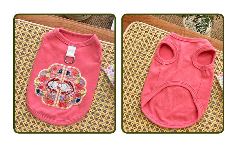 Spring Summer Pet Chinese Style Embroidered Vest for Dogs and Cats