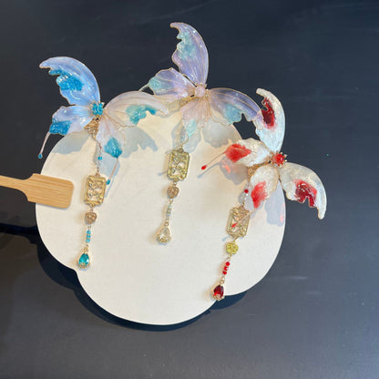 Ancient Style Handmade Liquid Flower Butterfly Hair Clip Hanfu Accessory