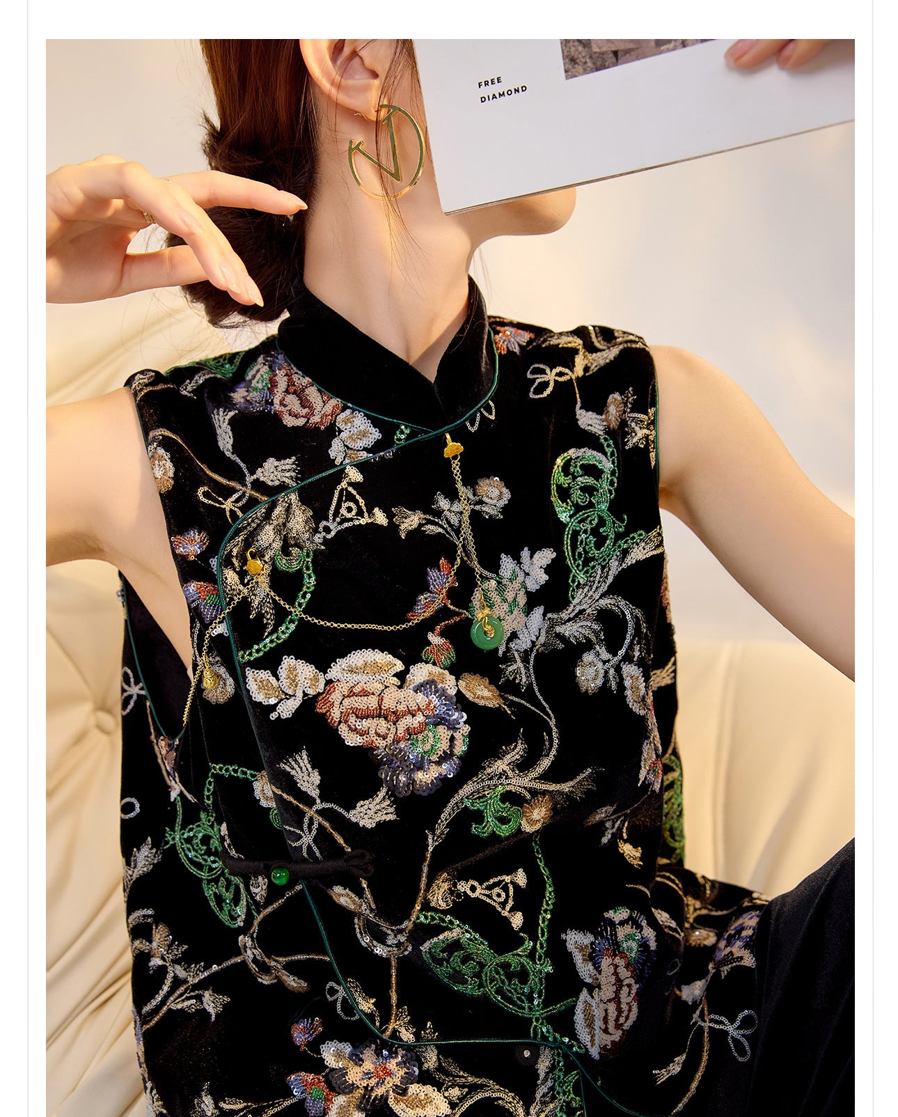 Elegant Velvet Floral Sequin Vest – High-End Women's Fashion