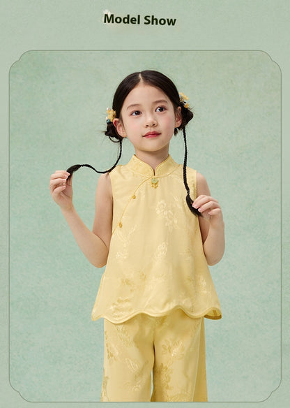 National Style Hanfu-Inspired Summer Set — Top & Pants for Children