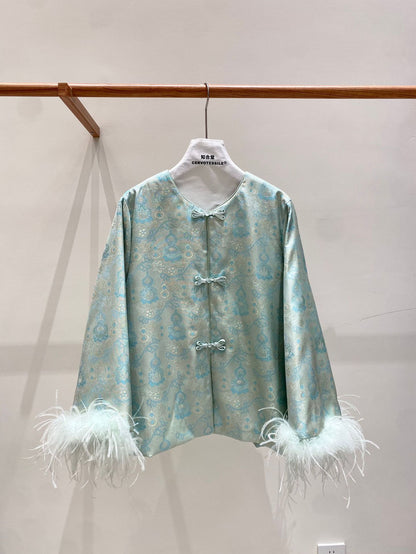 Stylish Satin Jacket with Unique Furry Sleeves