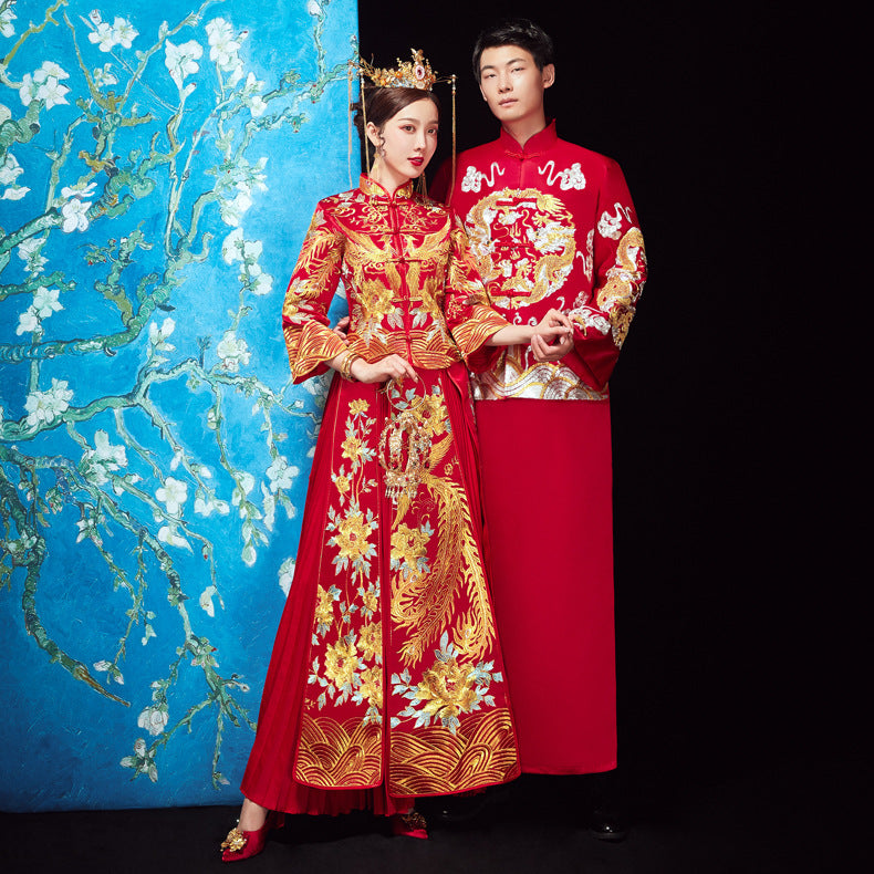 Xiuhe Wedding Dress Bride Plus Size Dragon Phoenix Gown Set