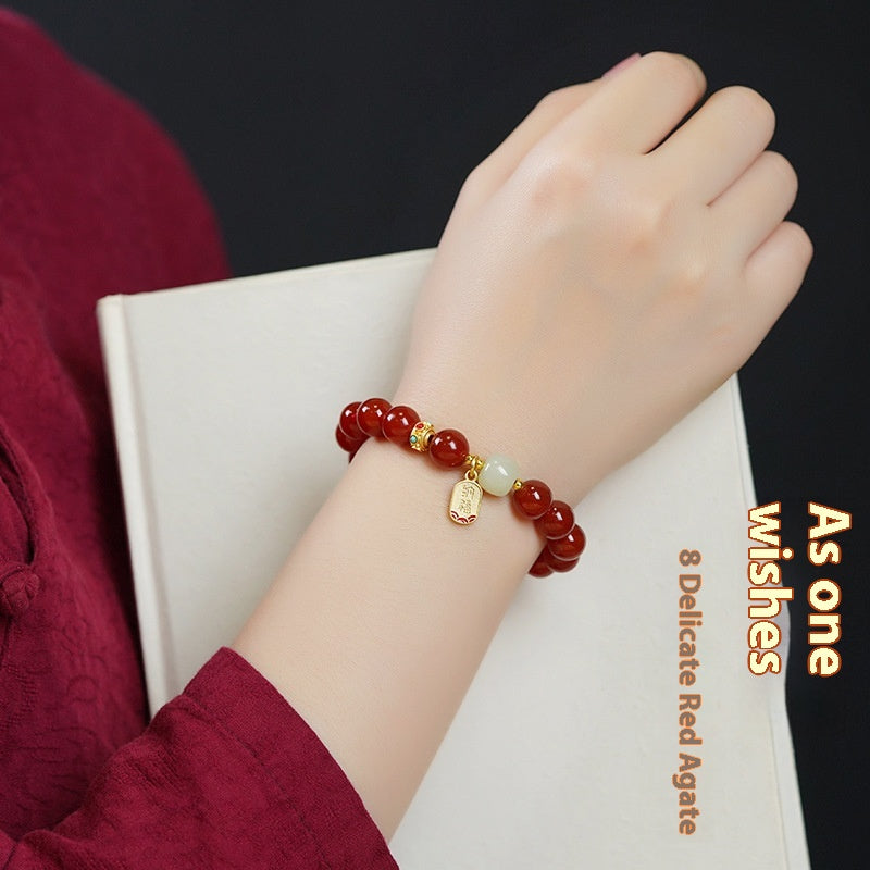 Natural Red Agate & Obsidian Bracelet — Lucky Protection Charm for Zodiac Year