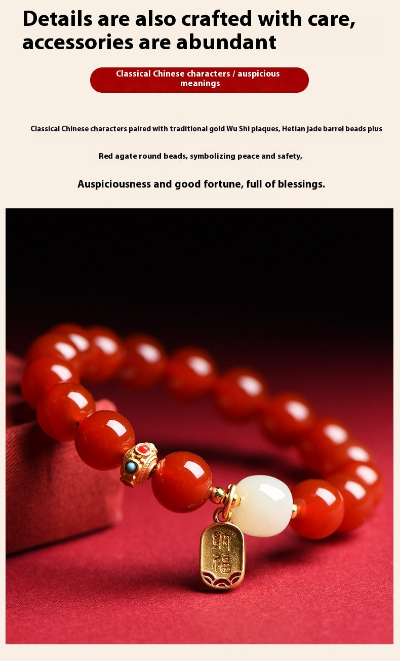 Natural Red Agate & Obsidian Bracelet — Lucky Protection Charm for Zodiac Year