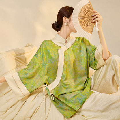 Early Autumn New Chinese Style Silk Lace-Up Short Coat | Retro Thin Top for Women