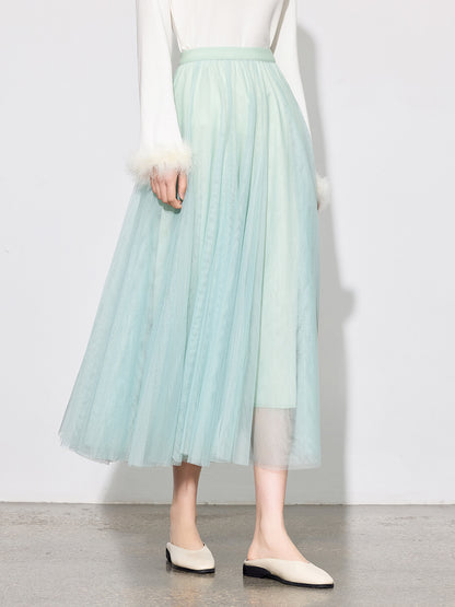 Chic Layered Tulle Skirt — High Waist Fairy Midi A-Line Skirt