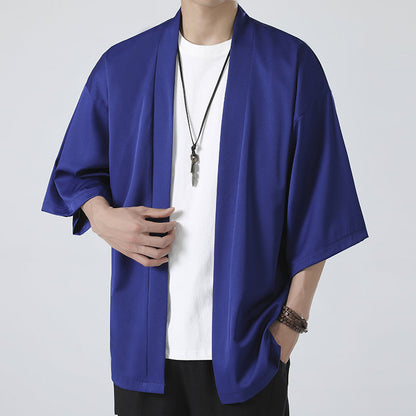 Chinese Summer Mens Cape Coat Three Quarter Sleeve Casual Plus Size